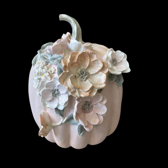 Martha Stewart Floral Embellished Pumpkin 10in Pastel Pink Resin Fall Decor NEW - Picture 13 of 15